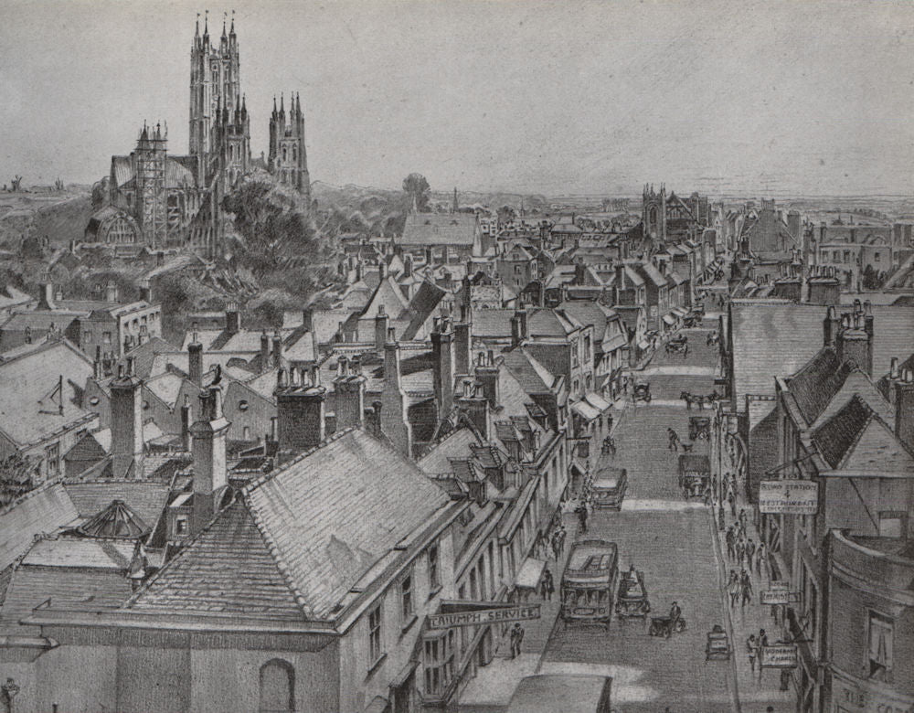 CANTERBURY. View of the town, by Sidney Causer. Kent 1947 old vintage print